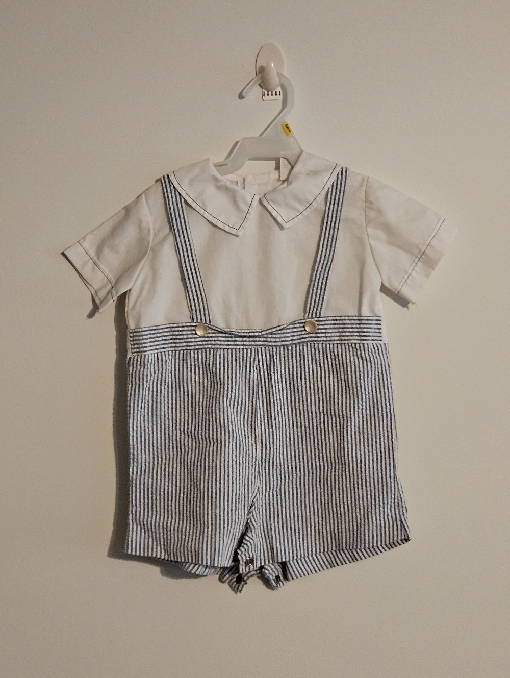 Classic White & Blue Striped Kids Romper with Collar 18 Months